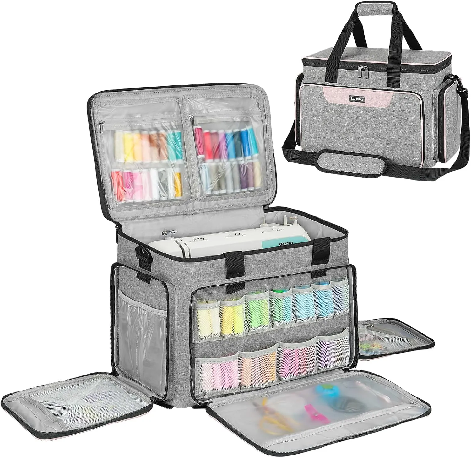 Sewing Machine Carrying Case Bag Compatible for Most Standard Singer,Brother,Janome with Multiple Storage Pockets,Universal Travel Tote Bag with Shoulder Strap for Sewing Machine and Supplies(Grey)