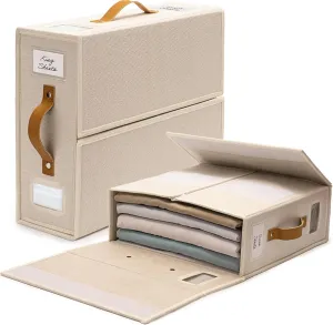 Sheet Organizers and Storage Bags for Bed Sheets, Linen, Blankets, Bedding - Under Bed or Closet Storage Boxes with Dual Handles and Organization Labels - (Beige, 2-pack)
