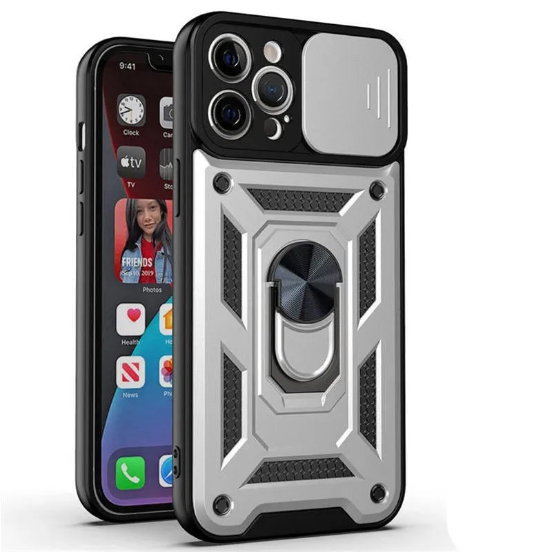 Shockproof Armor Case For iPhone With Ring Holder Kickstand And Camera Protection Cover