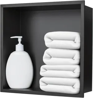 Shower Niche, Stainless Steel Modern Bathroom Niche, No Tile Needed Recessed Shower Shelf Organizer for Storage, Carbon Black, 12"×12"