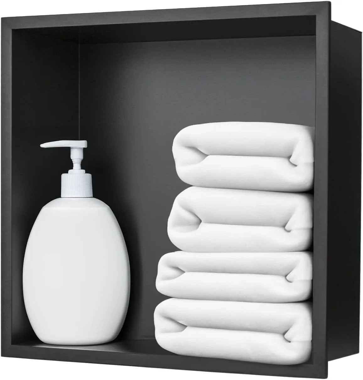 Shower Niche, Stainless Steel Modern Bathroom Niche, No Tile Needed Recessed Shower Shelf Organizer for Storage, Coal Black, 12"×12"