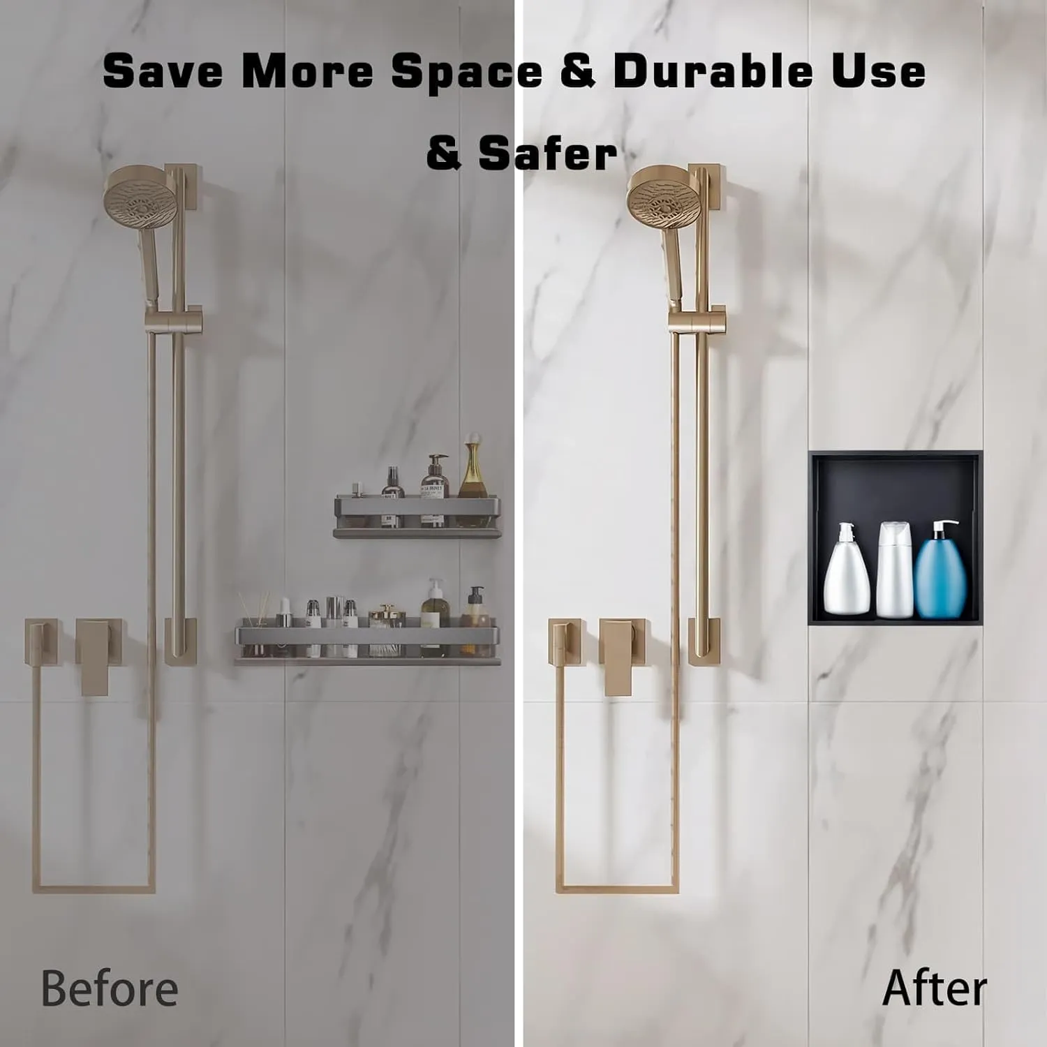 Shower Niche, Stainless Steel Modern Bathroom Niche, No Tile Needed Recessed Shower Shelf Organizer for Storage, Coal Black, 12"×12"