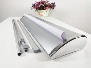Signs Premium Retractable Roll up Banner Stand Trade Show Display Holder Silver 33½"x65-90 and Rigid Carrying Case With Shoulder Canvas Bag （Stand Only）