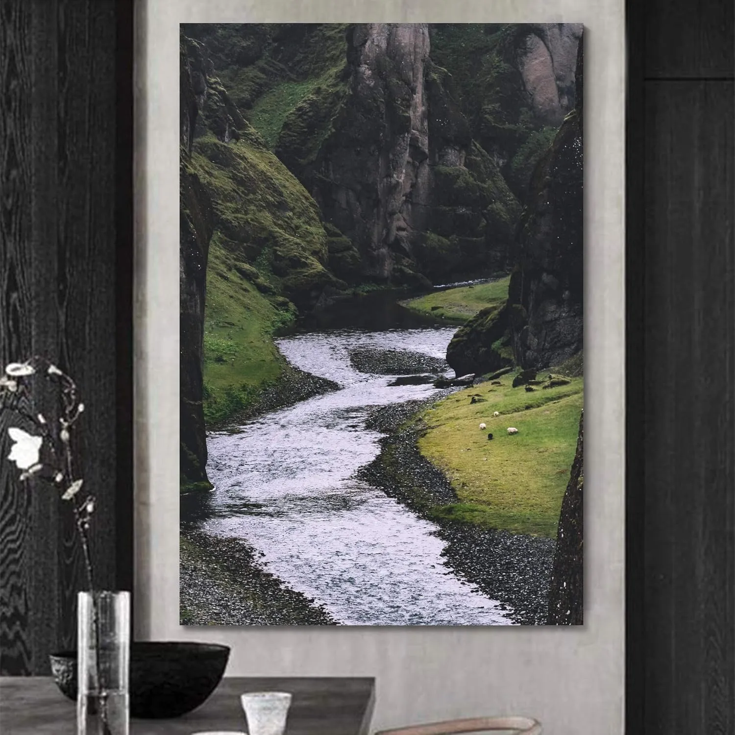 SIGNWIN Canvas Wall Art Between Valleys Landscape Multicolor Photography Relax/Calm Traditional Waterfall - 24x36 inches