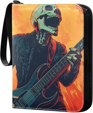 Skeleton Rock Card Binder 4 Pocket Trading Card Album Fits 400 Sports/Game Cards, PU Cover 3 Ring Card Collection with 50 Removable Sleeves