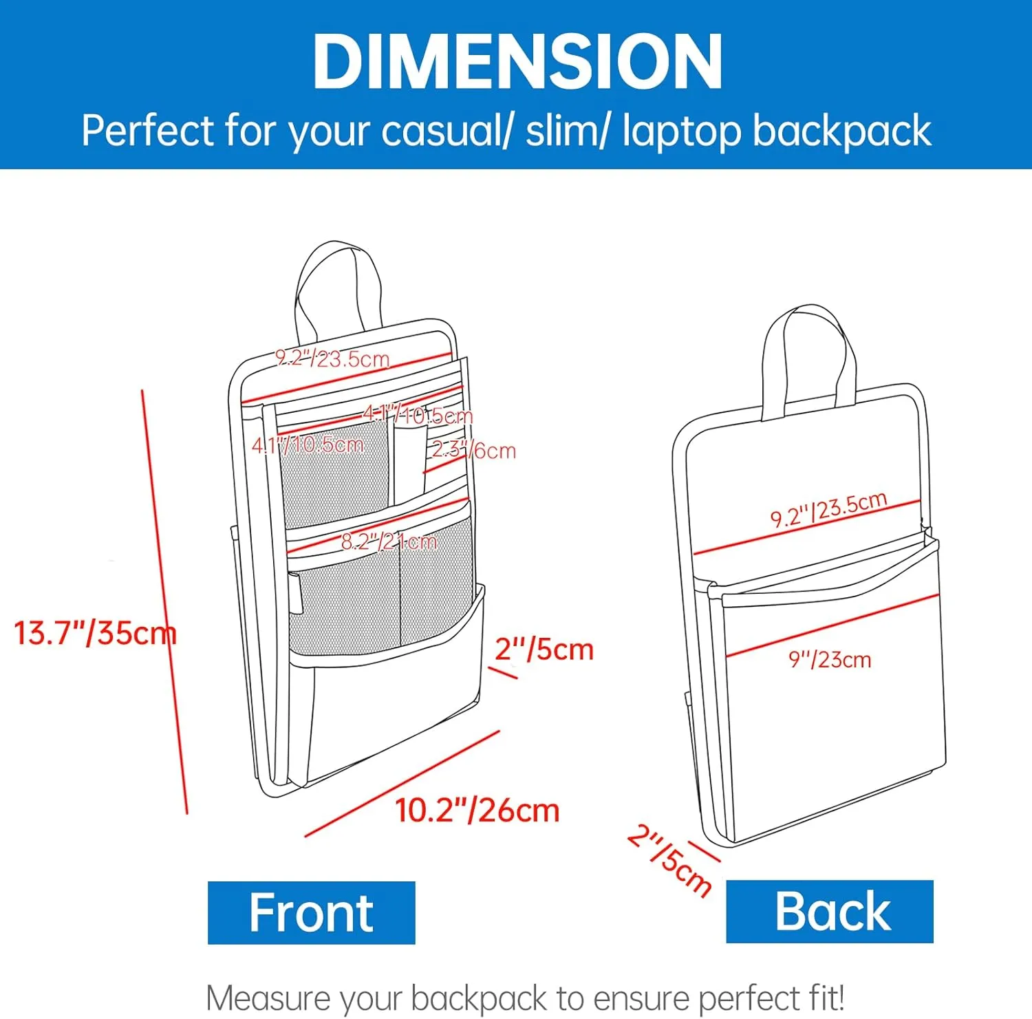 Slim Rugged Backpack Organizer Insert for Travel Work Men Women -13 Pockets,Padded Nylon, Handle - Navy