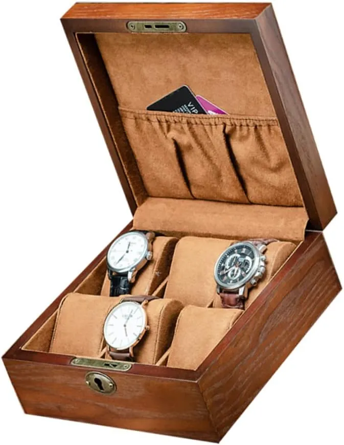 Slot Wooden Watch Storage Box with Lock Elegant Watch Display Case for Home Shop Use for Organizing Protecting Your