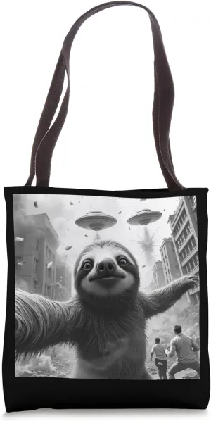 Sloth Selfie UFO Invasion Funny Sloth Lovers Tote Bag