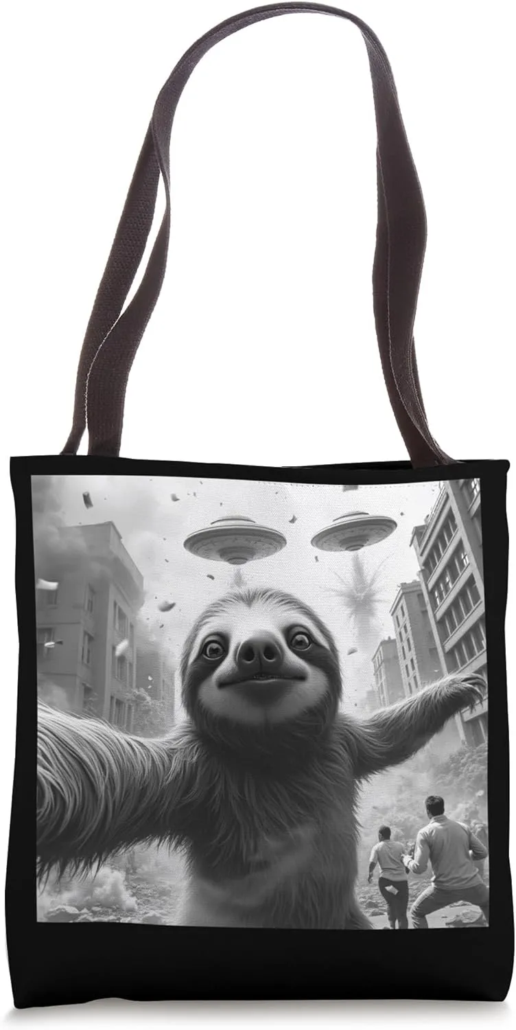 Sloth Selfie UFO Invasion Funny Sloth Lovers Tote Bag