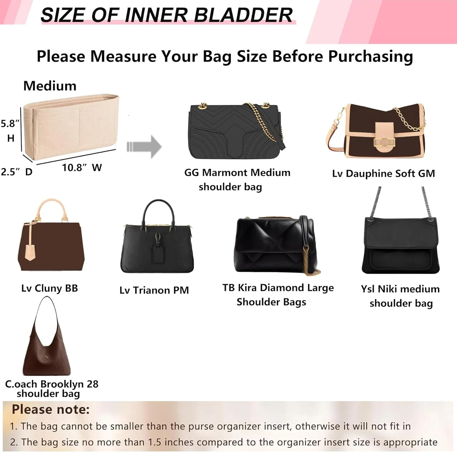Small Purse Organizer Insert for GG Marmont Insert Matelasse Shoulder Handbag and More, Felt Small Handbag Liner Pouch for Women Inner Bladder Bag Storage Bag(Beige,Medium)