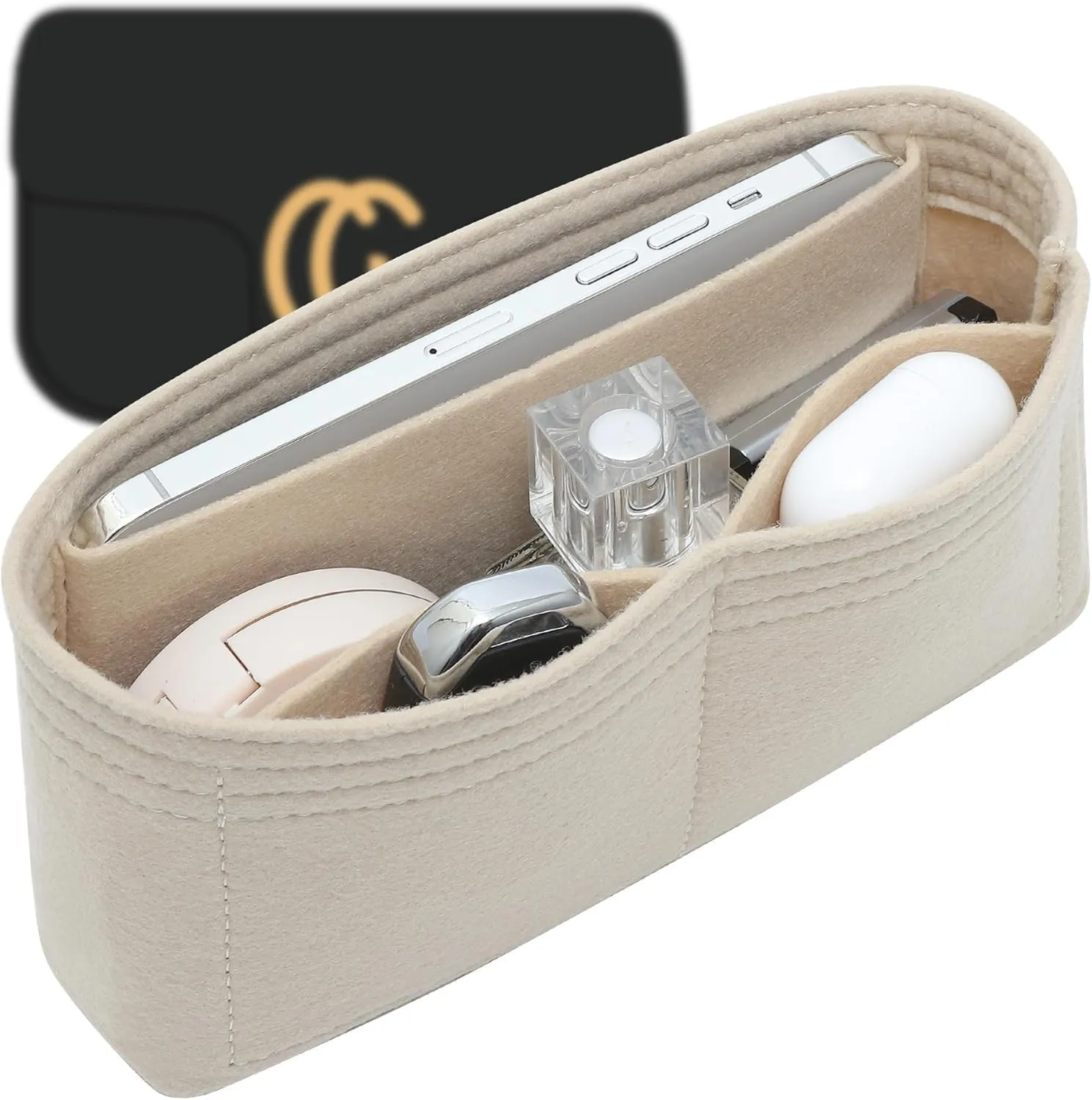 Small Purse Organizer Insert for GG Marmont Insert Matelasse Shoulder Handbag and More, Felt Small Handbag Liner Pouch for Women Inner Bladder Bag Storage Bag(Beige,Medium)