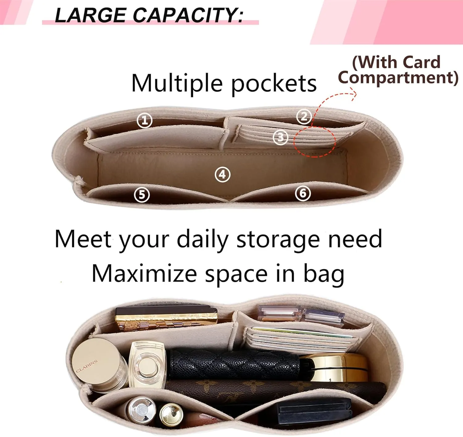 Small Purse Organizer Insert for GG Marmont Insert Matelasse Shoulder Handbag and More, Felt Small Handbag Liner Pouch for Women Inner Bladder Bag Storage Bag(Beige,Medium)