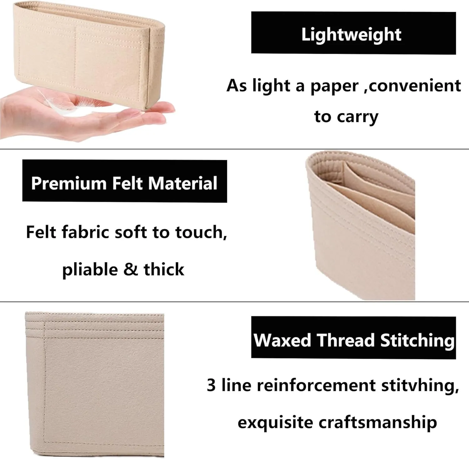 Small Purse Organizer Insert for GG Marmont Insert Matelasse Shoulder Handbag and More, Felt Small Handbag Liner Pouch for Women Inner Bladder Bag Storage Bag(Beige,Medium)