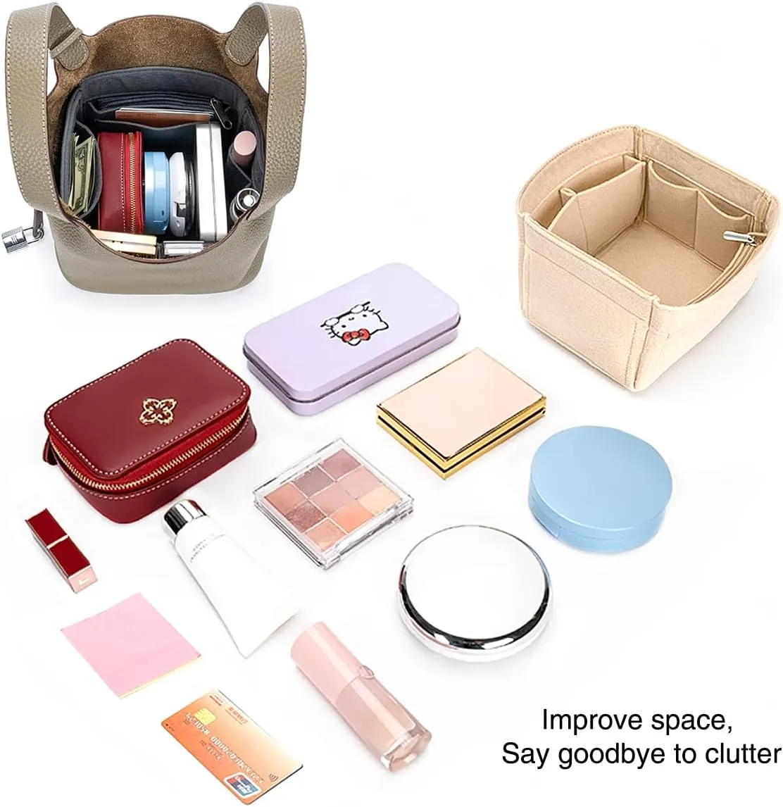SMART DK Purse Organizer Insert for Handbags,Felt Bag Organizers Fit Picotin 18/22/26 Bags (Beige, P18)