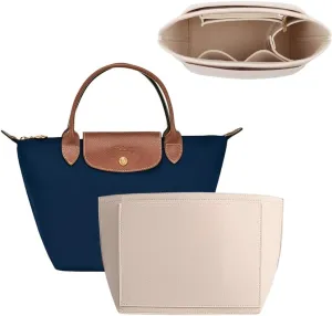 SMART DK Purse Organizer Insert for Longchamp Le Pliage Handbag Insert (beige, S/8.26 * 5.11 * 6.69in)