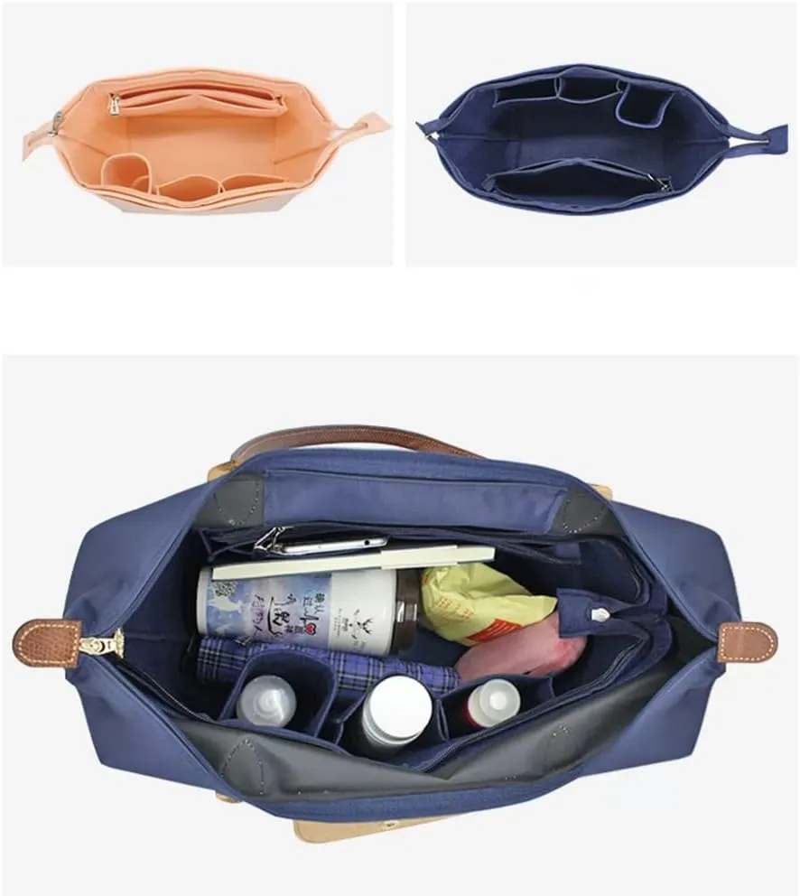 SMART DK Purse Organizer Insert for Longchamp Le Pliage Handbag Insert (Beige (zipper), Small)