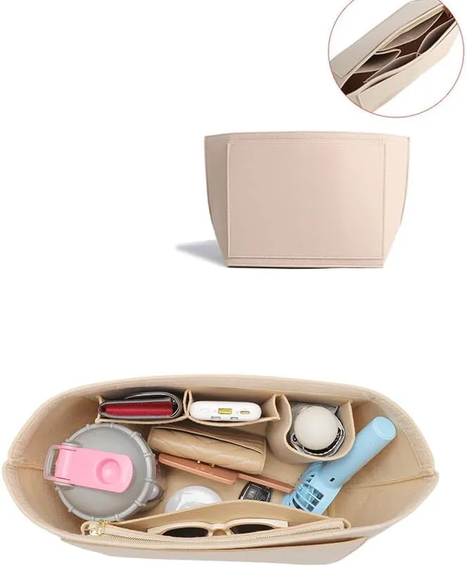 SMART DK Purse Organizer Insert for Longchamp Le Pliage Handbag Insert (Beige (zipper), Small)