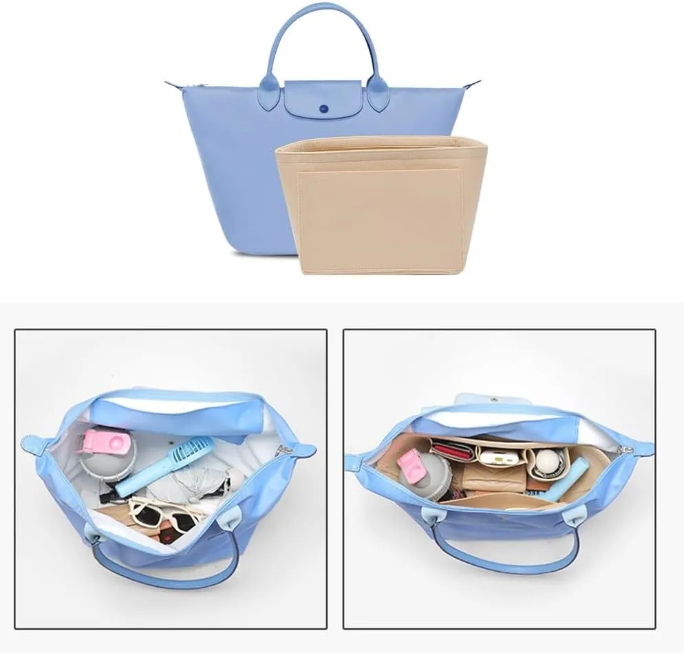 SMART DK Purse Organizer Insert for Longchamp Le Pliage Handbag Insert (Beige (zipper), Small)