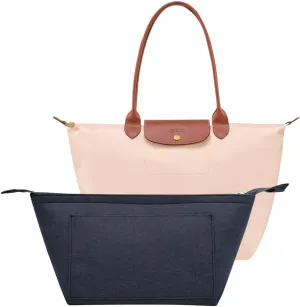 SMART DK Purse Organizer Insert for Longchamp Le Pliage Handbag Insert (BLACK (zipper), Large)