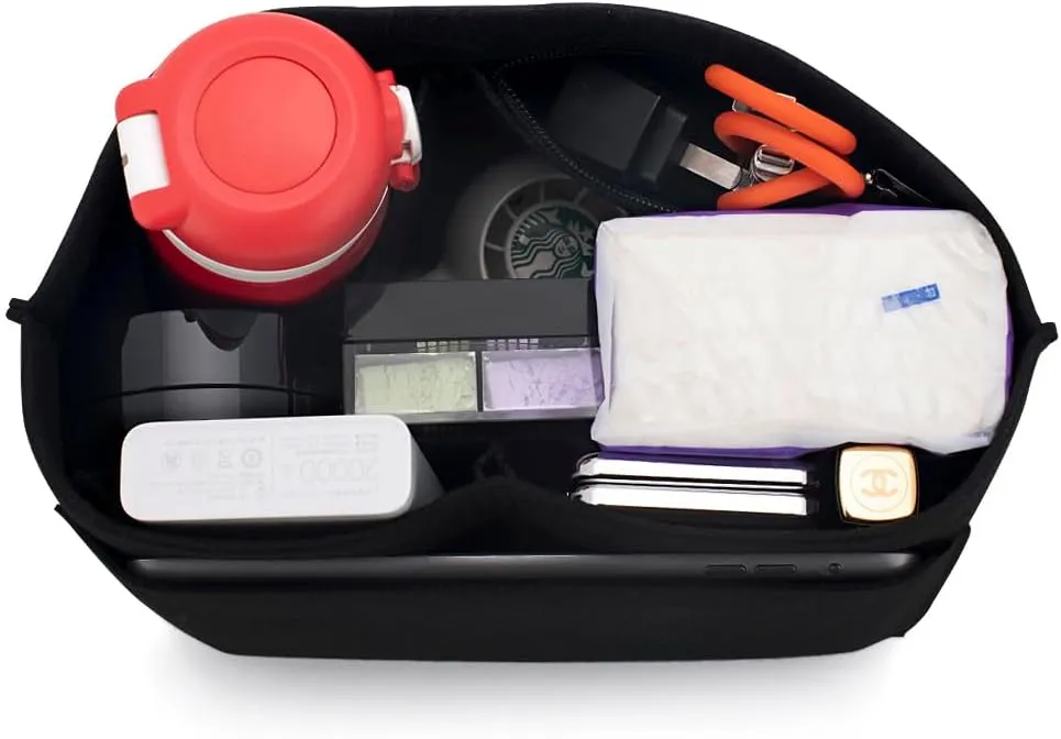 SMART DK Purse Organizer Insert for Longchamp Le Pliage Handbag Insert (DARK BLACK, L/11 * 6.69 * 9.84in)