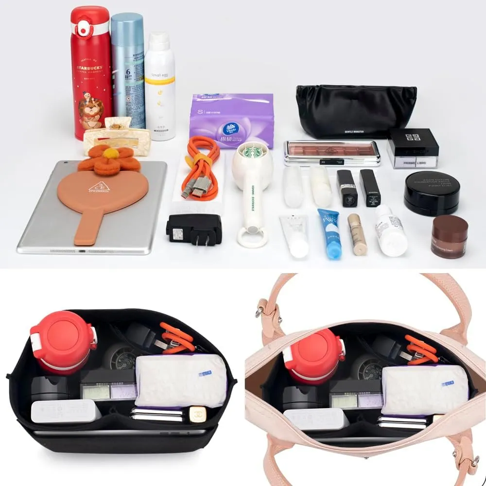 SMART DK Purse Organizer Insert for Longchamp Le Pliage Handbag Insert (DARK BLACK, L/11 * 6.69 * 9.84in)