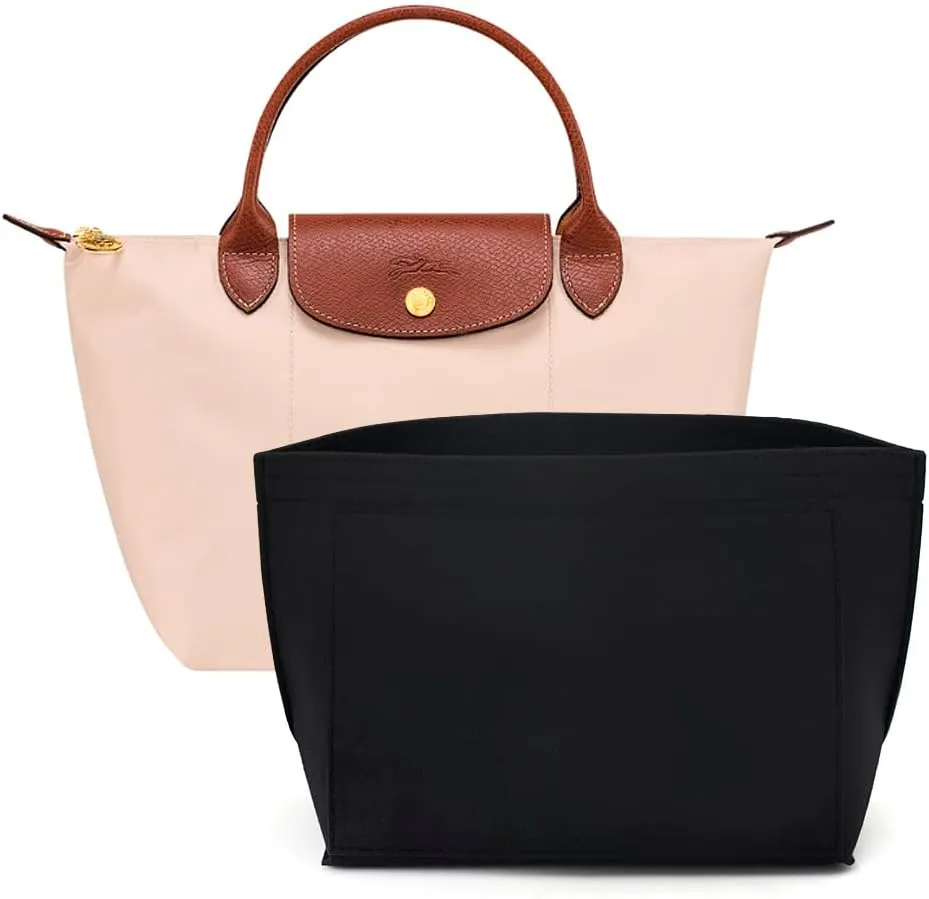 SMART DK Purse Organizer Insert for Longchamp Le Pliage Handbag Insert (DARK BLACK, L/11 * 6.69 * 9.84in)