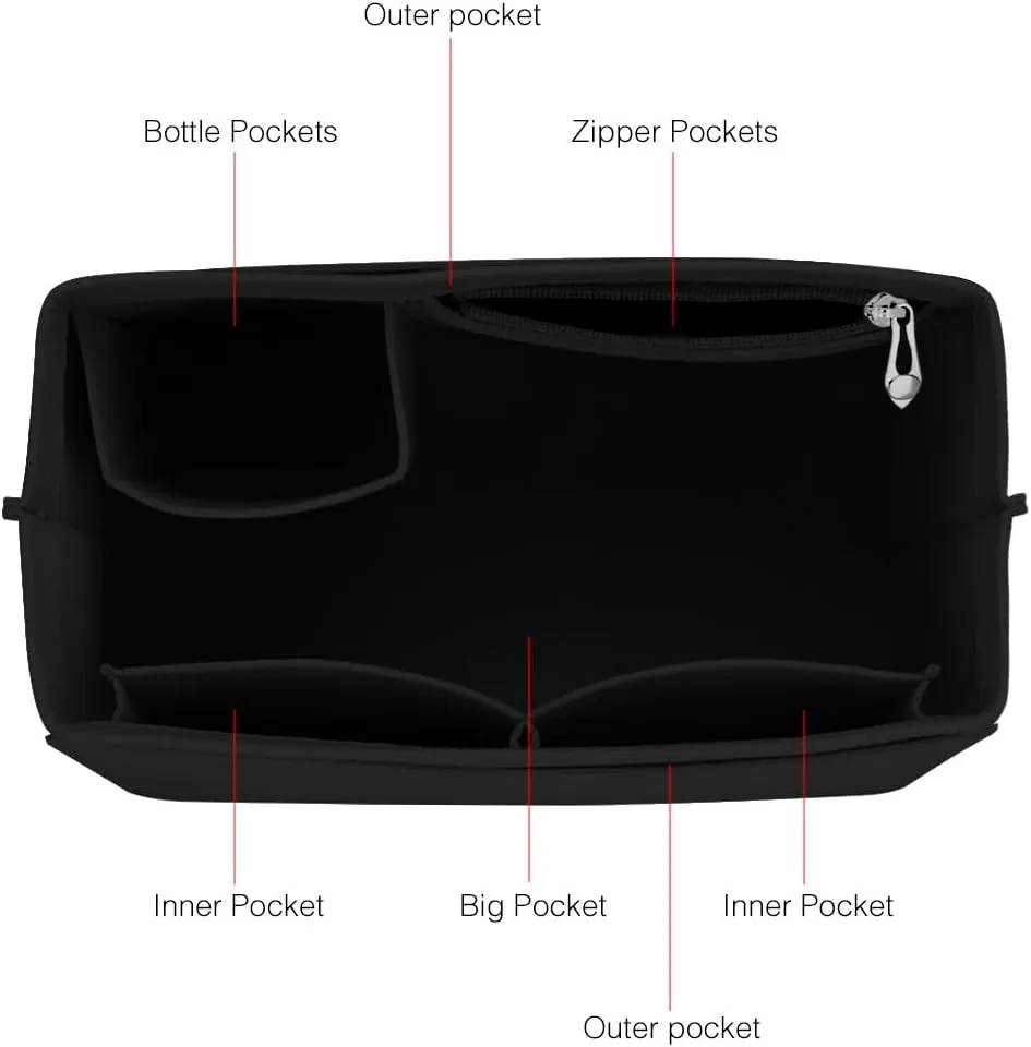 SMART DK Purse Organizer Insert for Longchamp Le Pliage Handbag Insert (DARK BLACK, L/11 * 6.69 * 9.84in)
