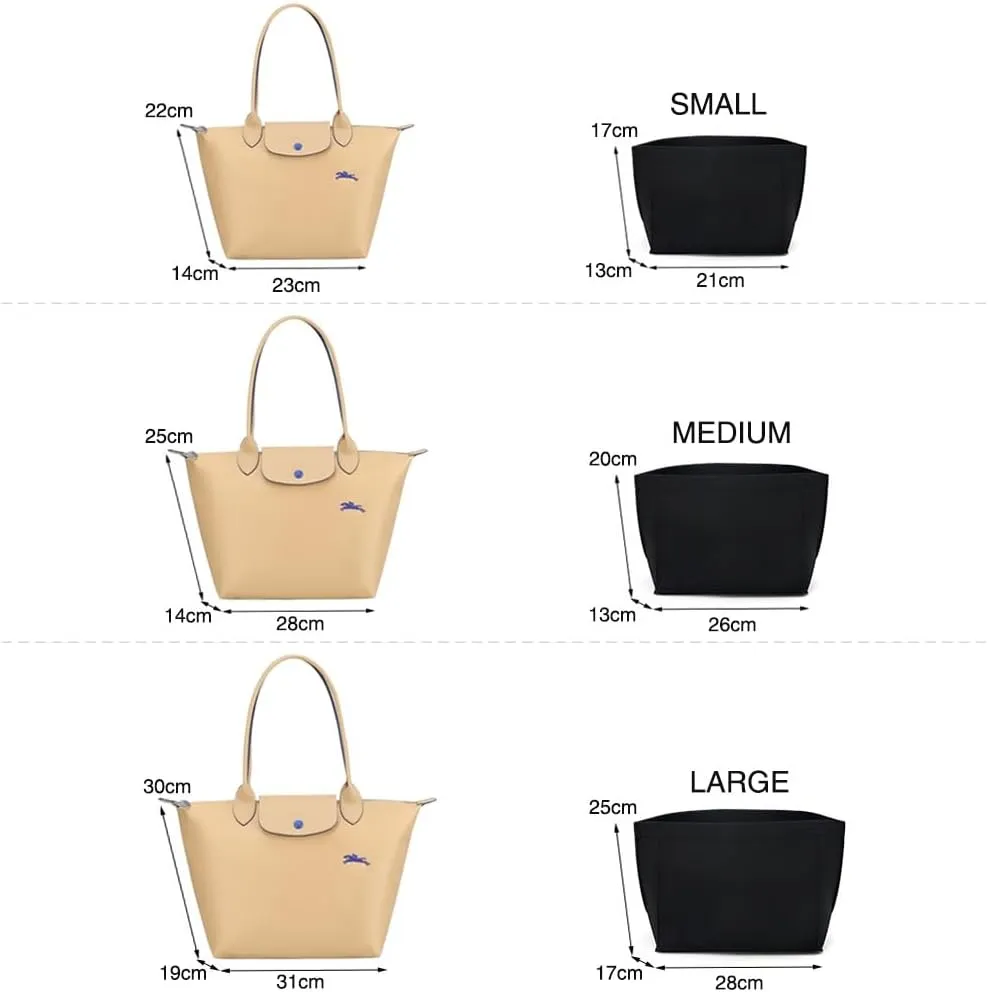 SMART DK Purse Organizer Insert for Longchamp Le Pliage Handbag Insert (DARK BLACK, L/11 * 6.69 * 9.84in)