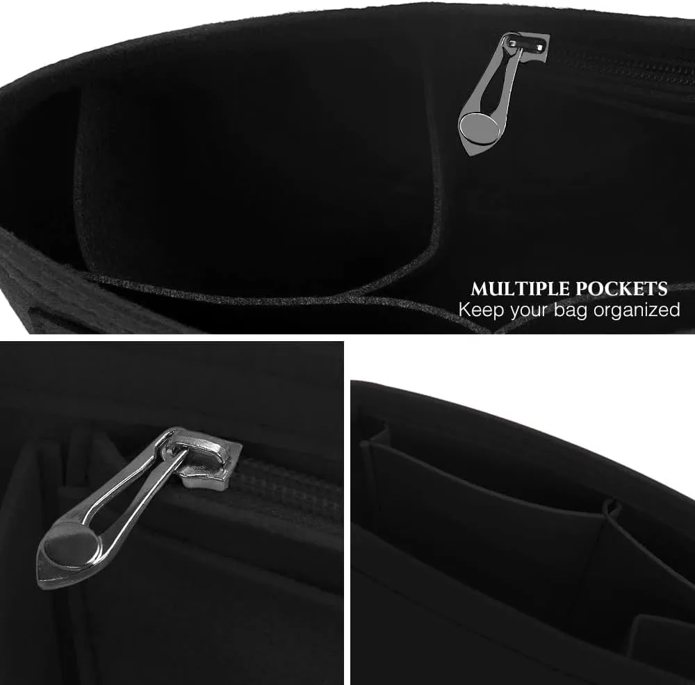 SMART DK Purse Organizer Insert for Longchamp Le Pliage Handbag Insert (DARK BLACK, L/11 * 6.69 * 9.84in)
