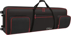 SNIGJAT 88 Key Keyboard Case with Wheels (Interior: 57.2"x18.2"x6.8"), Padded Rolling Piano Case with Adjustable Shoulder Straps and Sturdy Pull Handle, 88 Key Keyboard Gig Bag with 3-Pocket Storage