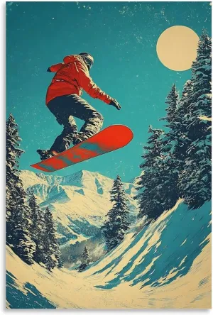 Snowboarding Action Poster Thrilling Mountain Adventure Art Perfect Wall Décor for Extreme Sports Lovers Canvas Wall Art Posters for Room Aesthetic 24x36inch(60x90cm) Unframe-style