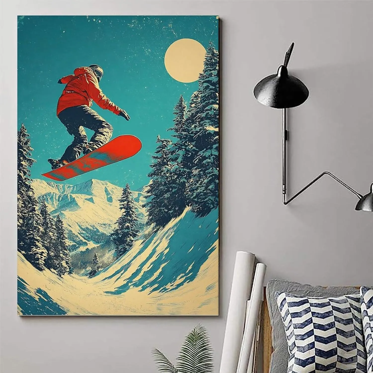 Snowboarding Action Poster Thrilling Mountain Adventure Art Perfect Wall Décor for Extreme Sports Lovers Canvas Wall Art Posters for Room Aesthetic 24x36inch(60x90cm) Unframe-style