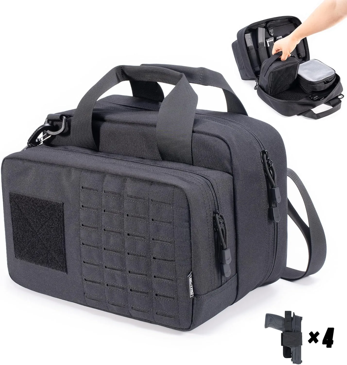 Soft Pistol Case Compact Tactical Range Bag Handgun Modular Deployment for Firearm Shooting Outdoor Hunting with 4 Holsters