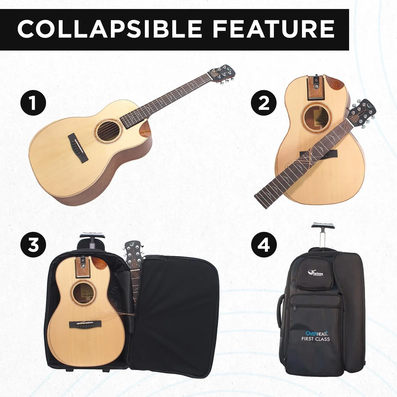 Solid Sitka Travel Guitar – FP412-13C Traveling Acoustic-Electric Collapsible Guitar – Portable Backpack Case (Solid Mahogany)