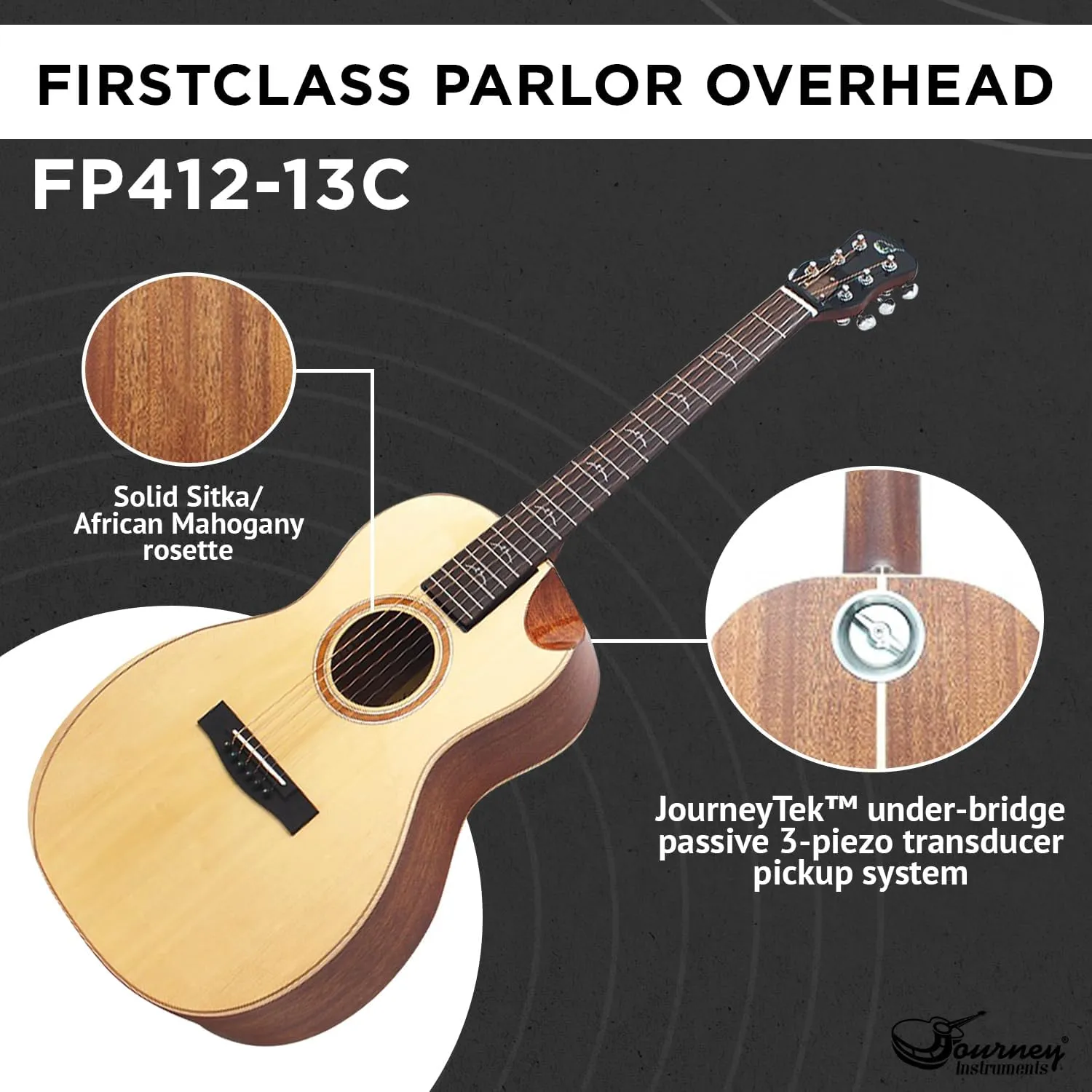 Solid Sitka Travel Guitar – FP412-13C Traveling Acoustic-Electric Collapsible Guitar – Portable Backpack Case (Solid Mahogany)