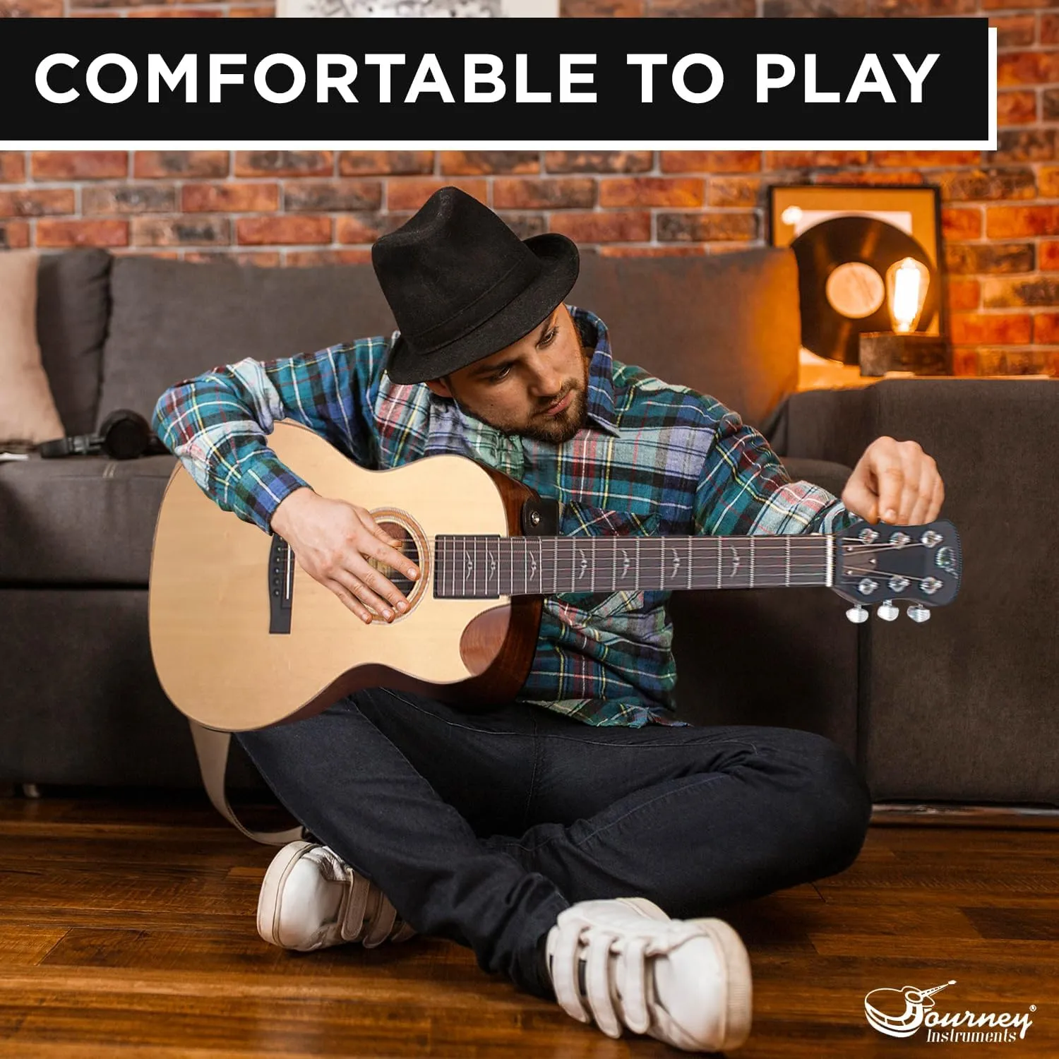 Solid Sitka Travel Guitar – FP412-13C Traveling Acoustic-Electric Collapsible Guitar – Portable Backpack Case (Solid Mahogany)