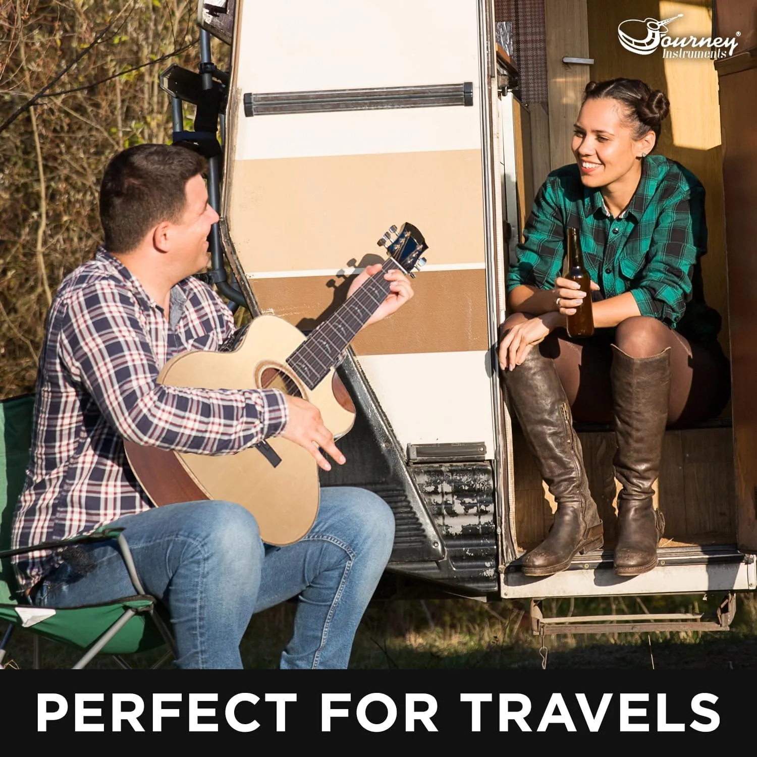 Solid Sitka Travel Guitar – FP412-13C Traveling Acoustic-Electric Collapsible Guitar – Portable Backpack Case (Solid Mahogany)
