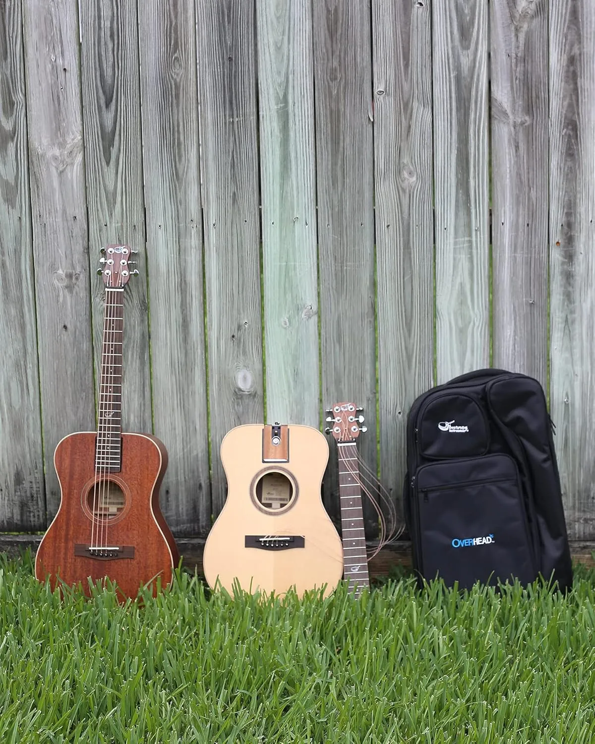 Solid Sitka Travel Guitar – OF312 Traveling Acoustic-Electric Guitar with Collapsible Patented System – Portable Backpack Case (Overhead)