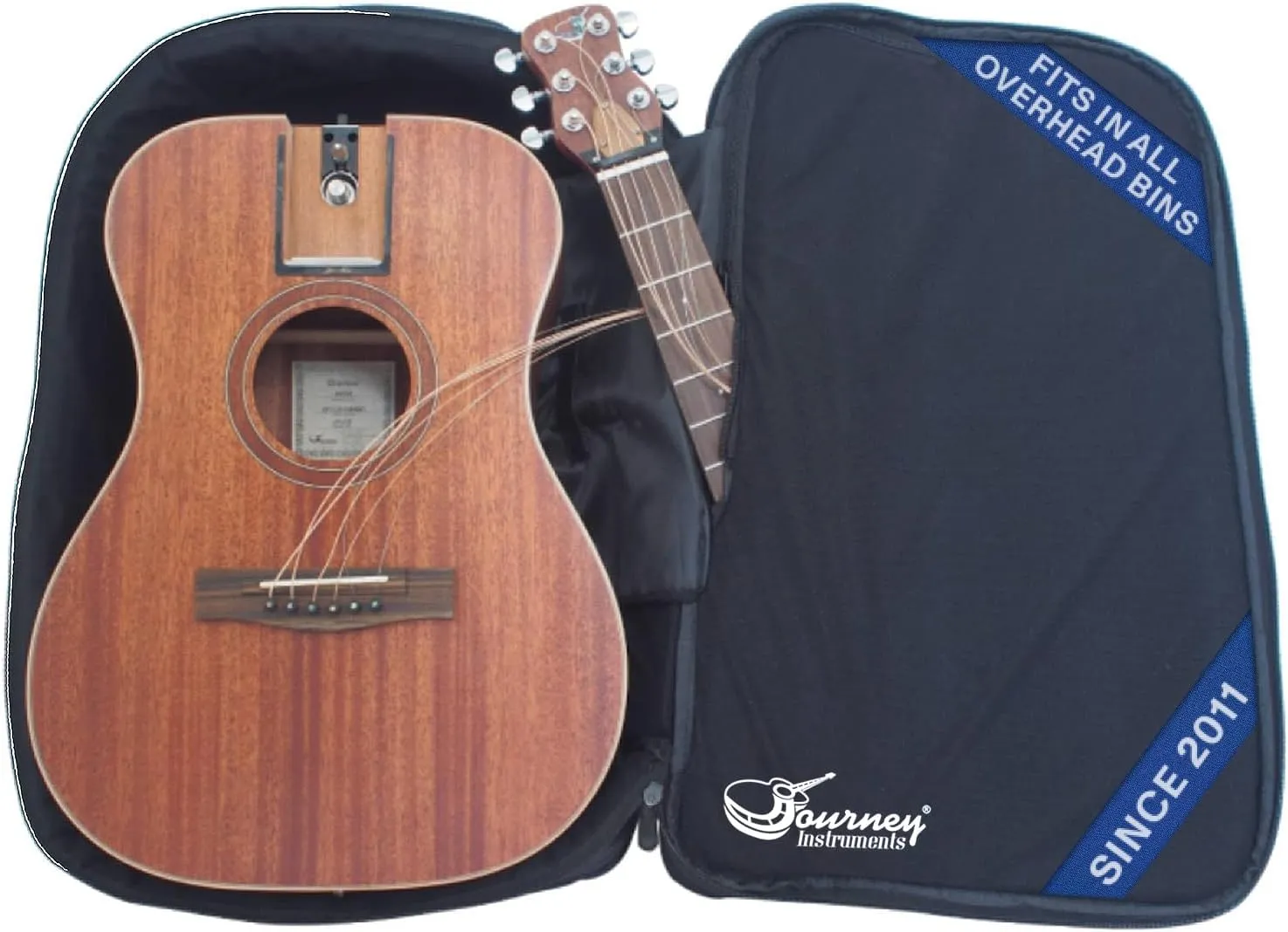 Solid Sitka Travel Guitar – OF312 Traveling Acoustic-Electric Guitar with Collapsible Patented System – Portable Backpack Case (Overhead)