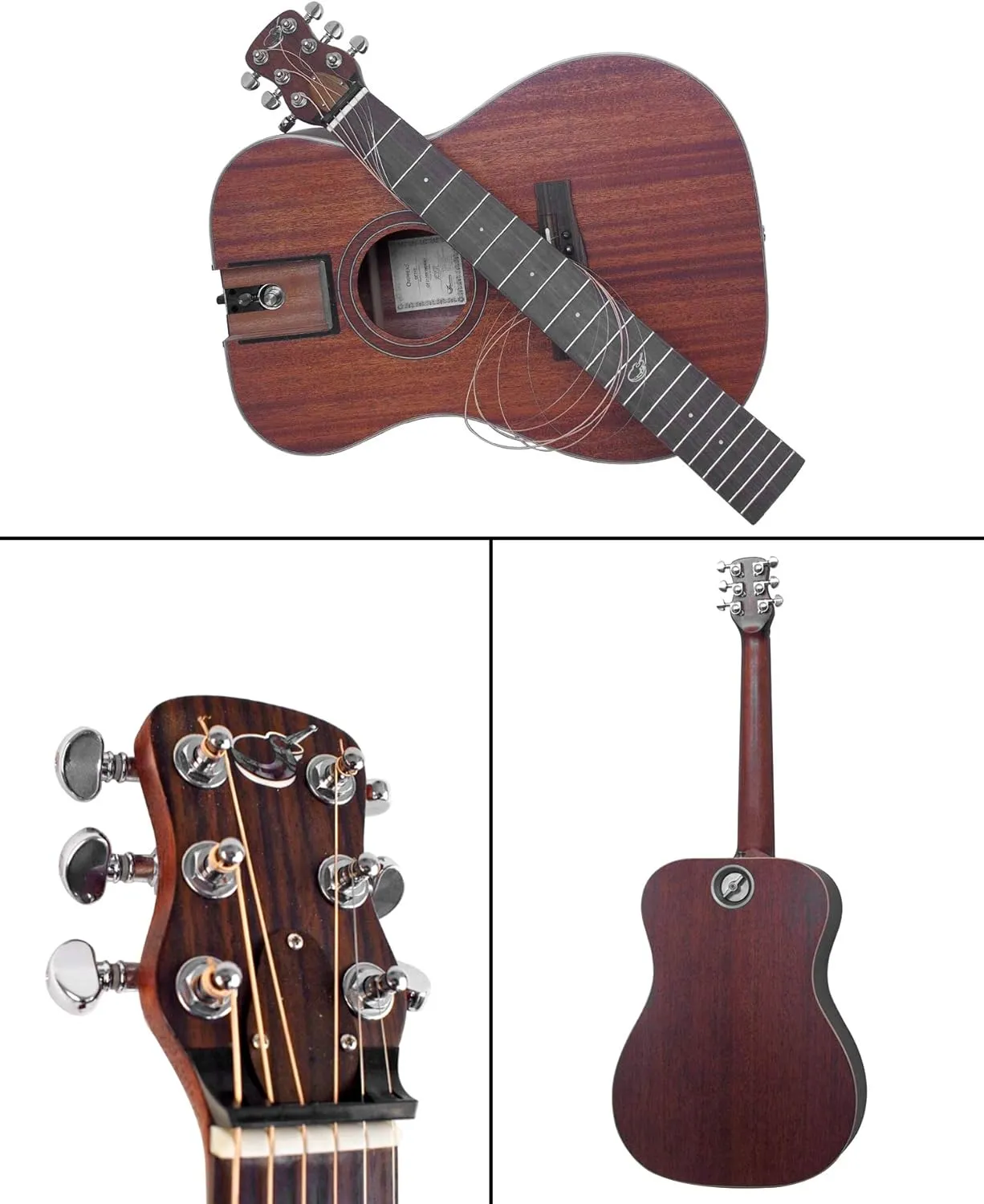 Solid Sitka Travel Guitar – OF312 Traveling Acoustic-Electric Guitar with Collapsible Patented System – Portable Backpack Case (Overhead)