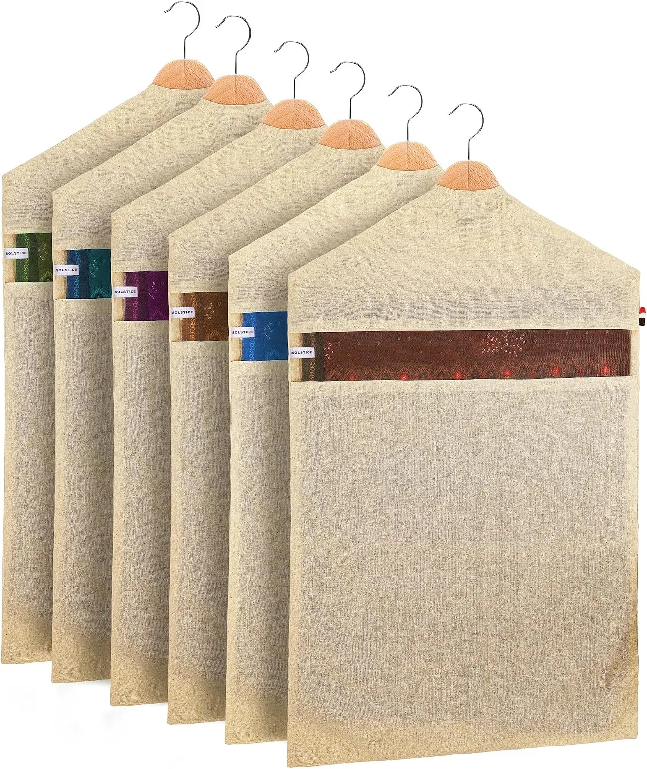 SOLSTICE Hanging Cotton Saree Covers, Bags for Clothes Storage, Wardrobe Organizer (Hangers are NOT Included) (28 x 18 Inches, off white)