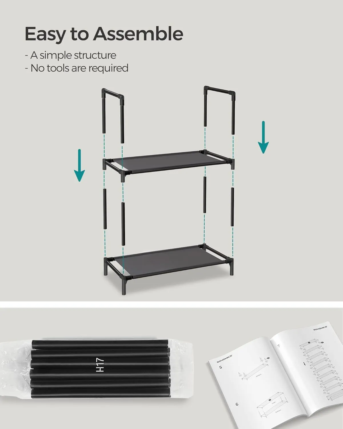 SONGMICS Shoe Rack, 10 Tier Shoe Shelf, Shoe Storage Organizer, Space-Saving, 11 x 17.7 x 68.1 Inches, Metal Frame, Non-Woven Fabric Shelves, for Entryway, Bedroom, Black ULSH010B02