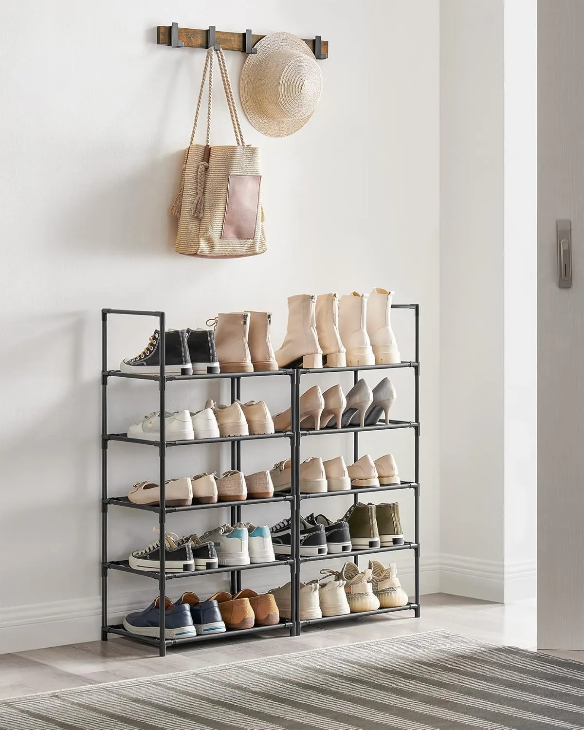 SONGMICS Shoe Rack, 10 Tier Shoe Shelf, Shoe Storage Organizer, Space-Saving, 11 x 17.7 x 68.1 Inches, Metal Frame, Non-Woven Fabric Shelves, for Entryway, Bedroom, Black ULSH010B02