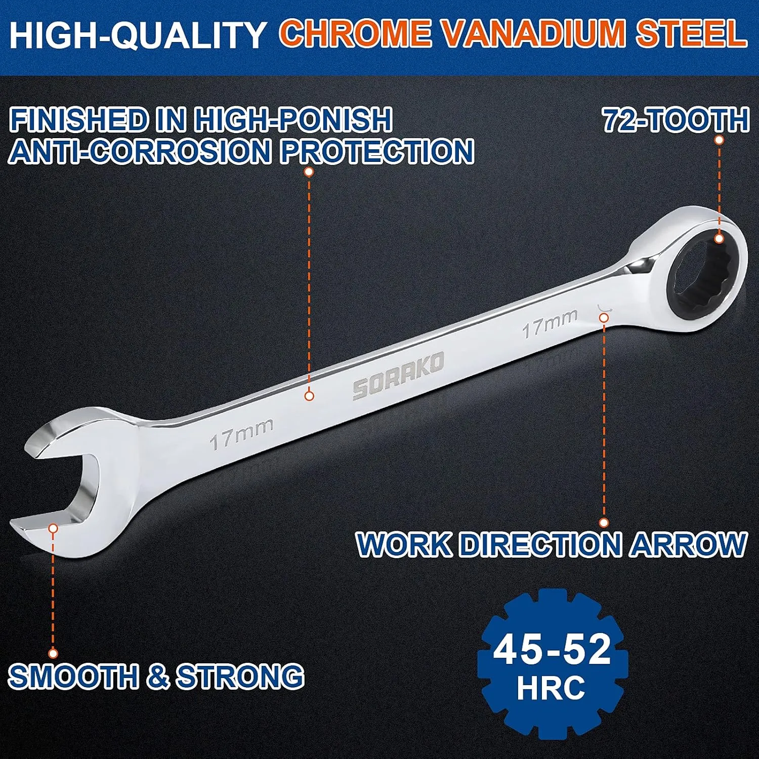 SORAKO Ratcheting Combination Wrench Set, 22 Piece SAE Metric Ratchet Wrench Kit with Bit&Socket Adapter, 1/4″ - 3/4″, 6-18mm, Chrome Vanadium Steel Wrench Set with Carrying Bag