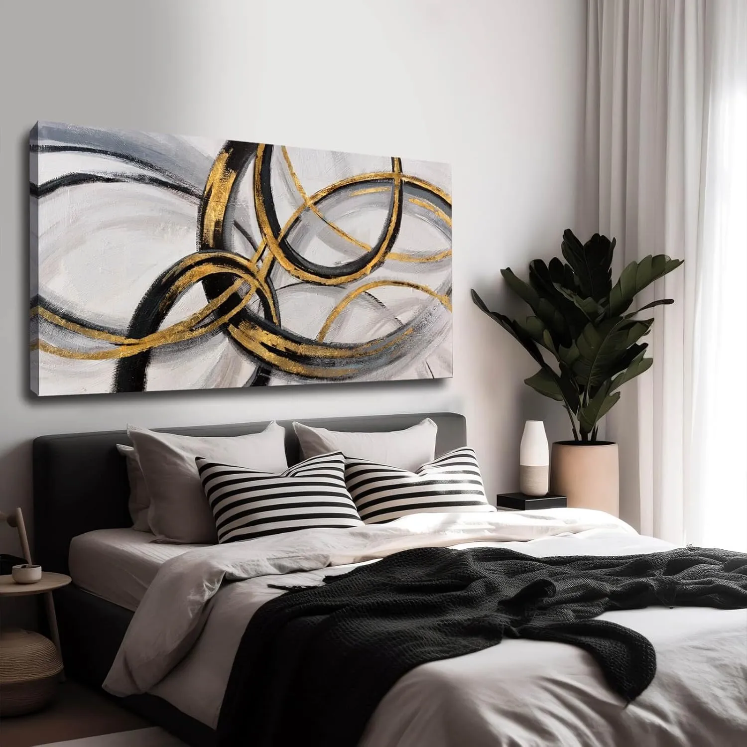SOUGUAN Black Art Modern Art Picture for Bedroom Gray Abstract Oil Painting Home Decorations for Living Room Dining Room Office 24"x48"