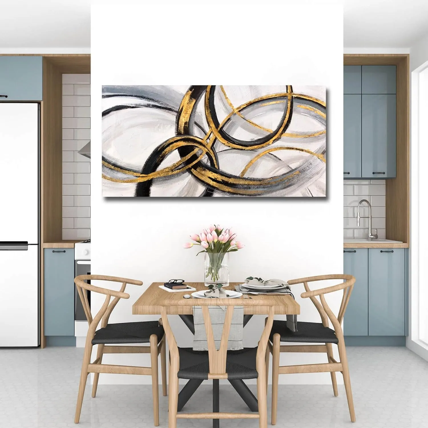 SOUGUAN Black Art Modern Art Picture for Bedroom Gray Abstract Oil Painting Home Decorations for Living Room Dining Room Office 24"x48"