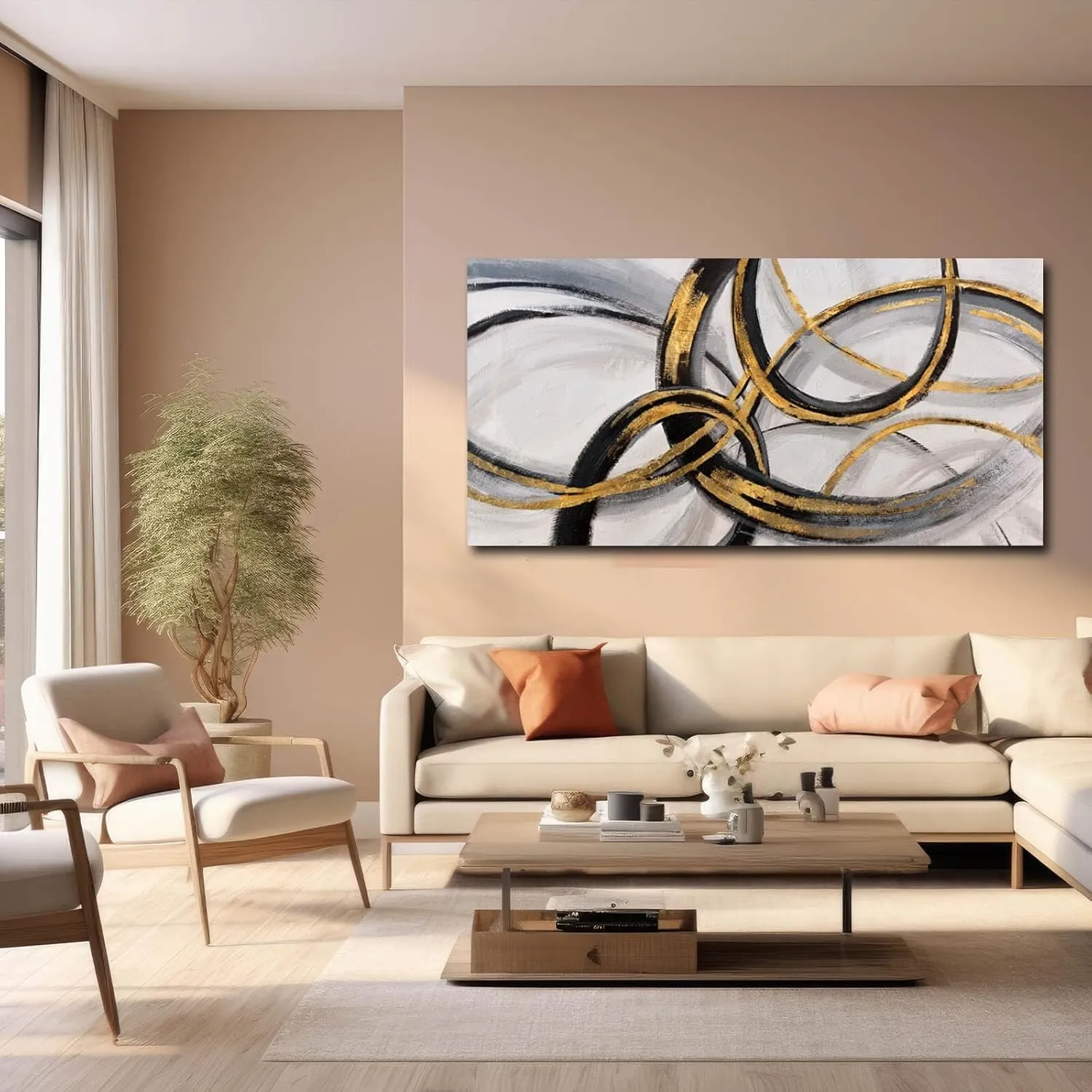 SOUGUAN Black Art Modern Art Picture for Bedroom Gray Abstract Oil Painting Home Decorations for Living Room Dining Room Office 24"x48"