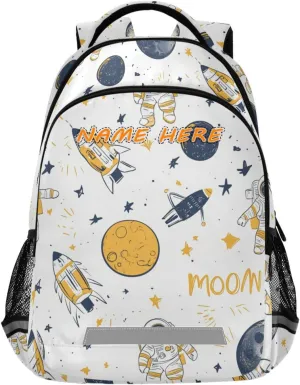 Space Ship Moon Handdrawn customized name kids sleeping bag backpack with chest strap personalized name tag books bag for 6th grade school boys girls bultos escolar para ni?as reflective