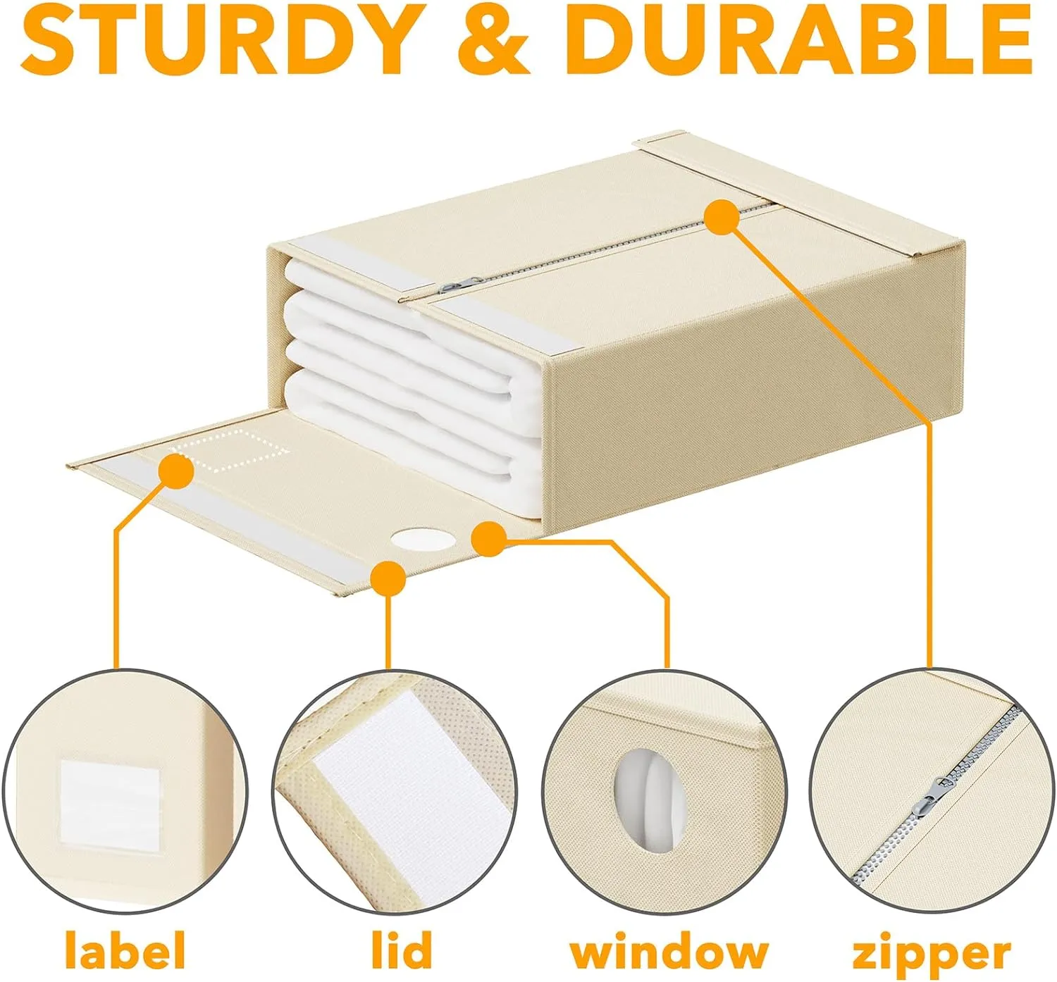 SpaceAid 4 Pack Bed Sheet Organizers and Storage, Foldable Sheet Organizer for Linen Closet, Sheets Set Folder Keeper with Window XL (Queen & King Size) Organizing Bedding Container, Beige
