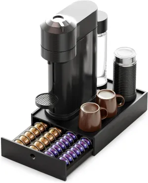 SpaceAid Bamboo Coffee Pod Holder Drawer Storage for Nespresso Vertuo Capsule, Pods Holder Organizer Tray for Nespresso Vertuo Holders, Compatible with 40 Big or 56 Small Vertuoline Pods (Black)